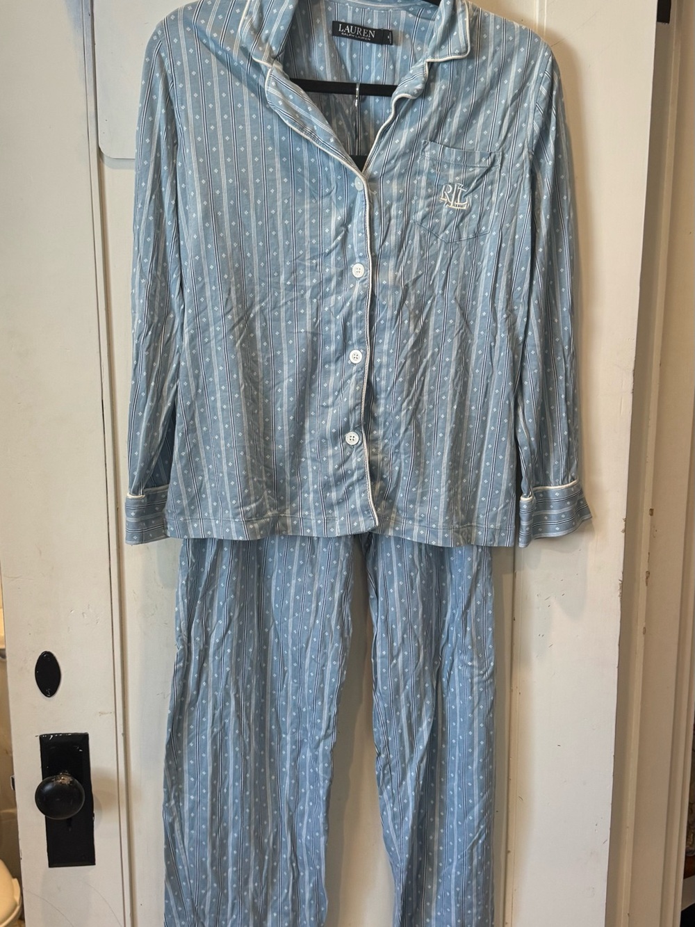 Ralph Lauren Light Blue Pinstripe & Dot Pajama Set